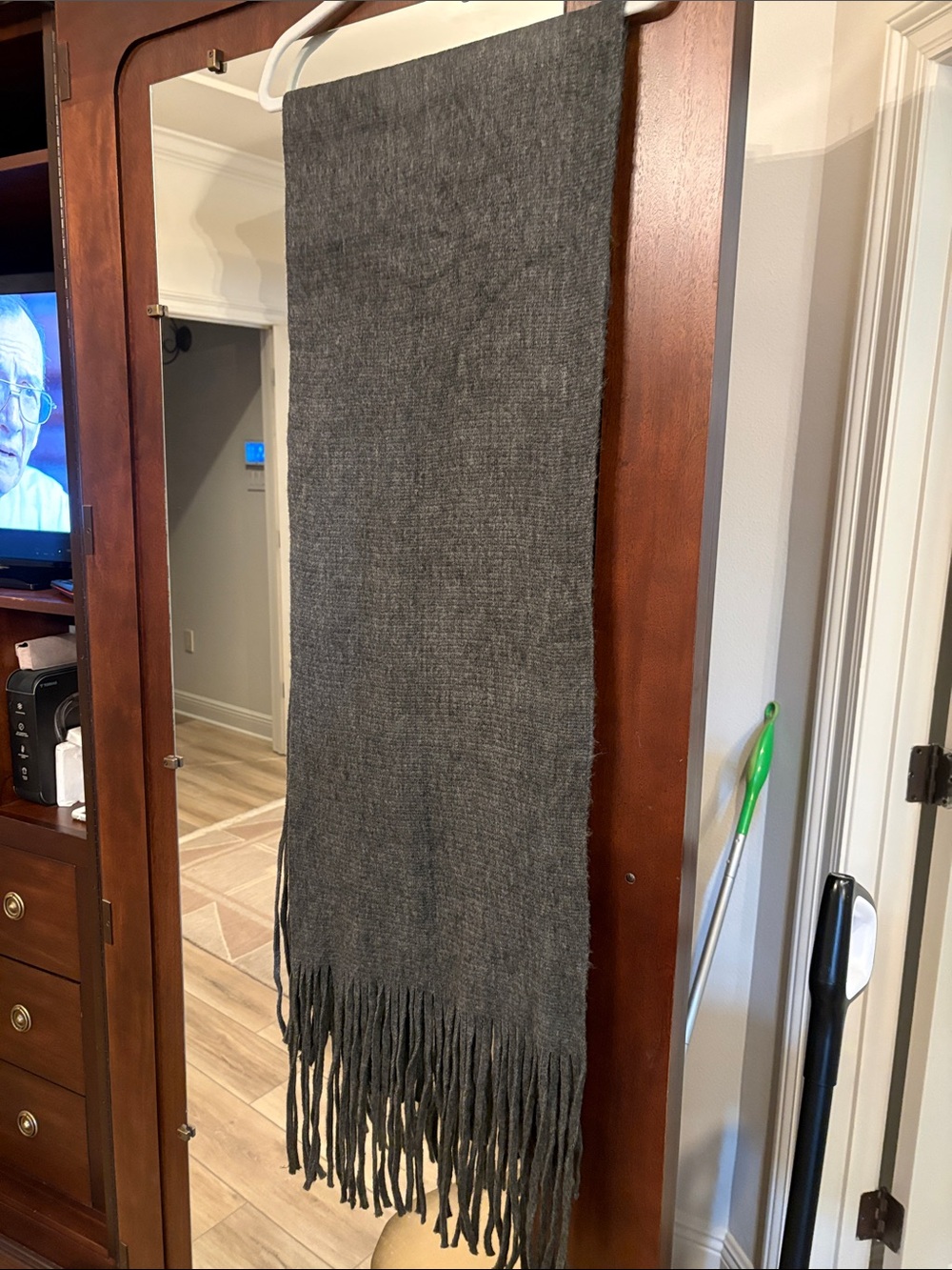 Gray Fringe Scarf- Soft Dark Gray